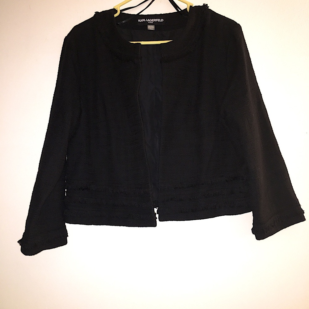 Karl Lagerfeld tweed collarless pea coat